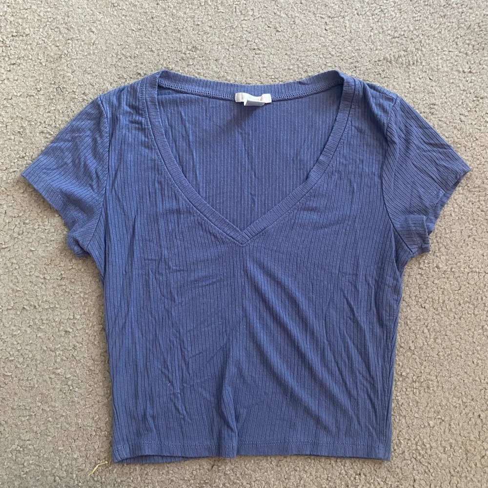 Bozzolo Short Sleeve V-Neck Top in Blue